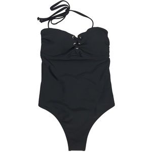 Black Lace Up One Piece Swimsuit Small Convertible
